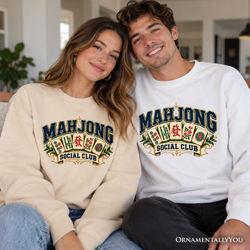 Mahjong Social Club Sweatshirt, Vintage Collegiate Tile Game Sweater