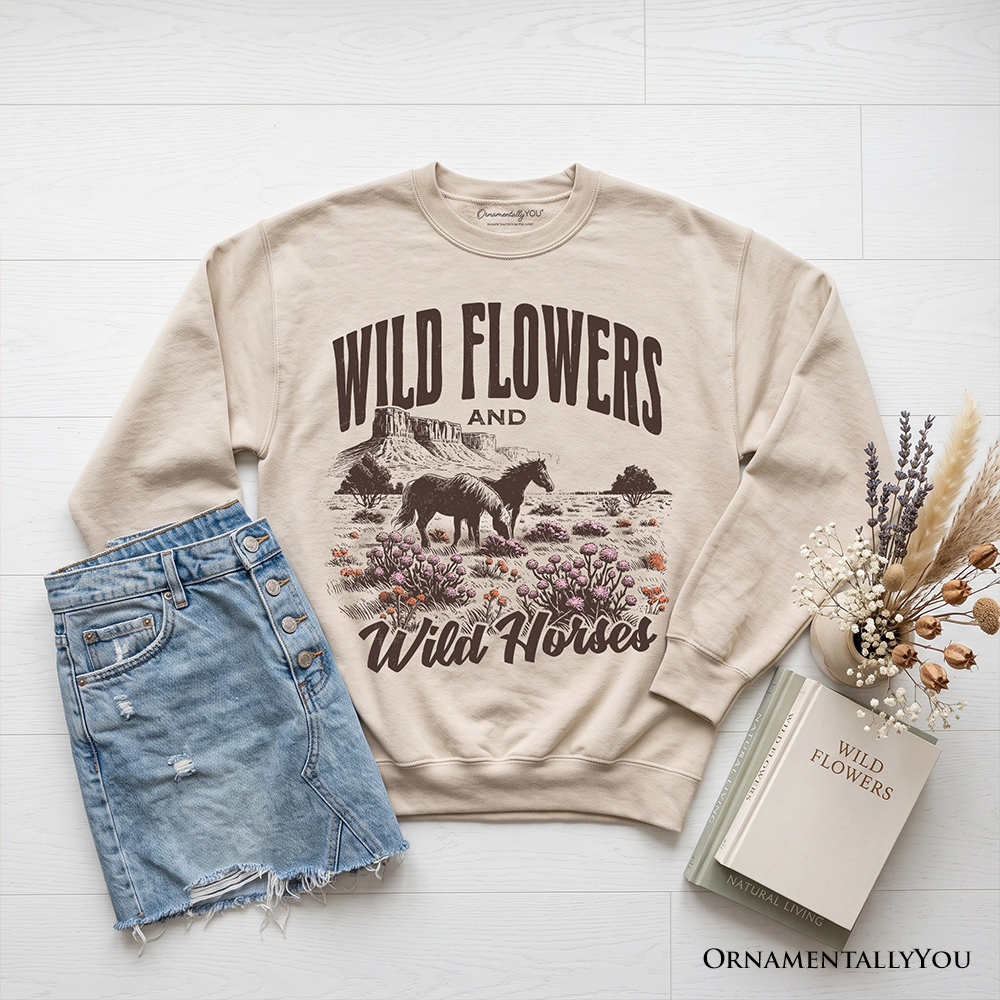 Wild Flowers and Wild Horses Sweatshirt, Retro Western Sweater for Free-Spirited Women