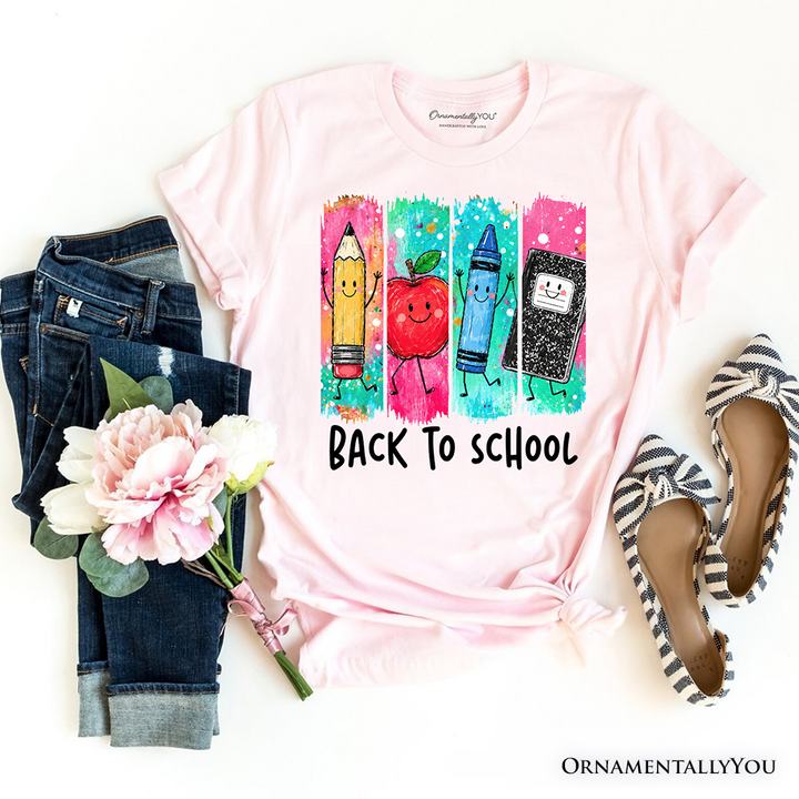 Brushstroke Back to School T-Shirt, Apple Pencil Notebook Tee for Teachers