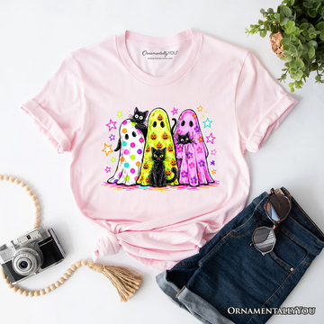 Colorful Ghosts and Black Cats T-Shirt, Neon Halloween Spooky Season Tee