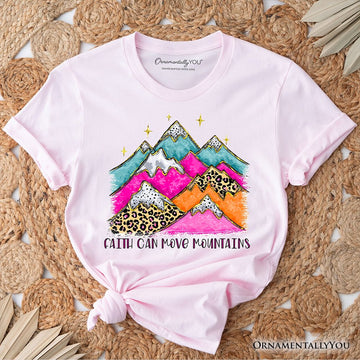 Faith Can Move Mountains Christian T-Shirt, Leopard Inspirational Tee T-Shirts OrnamentallyYou Soft Pink XS 
