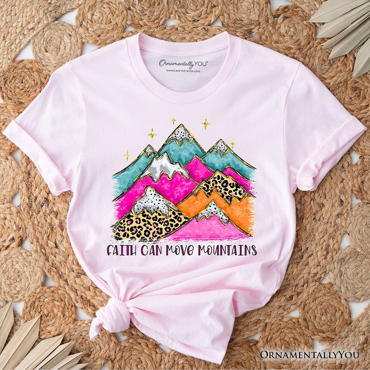 Faith Can Move Mountains Christian T-Shirt, Leopard Inspirational Tee T-Shirts OrnamentallyYou Soft Pink XS 