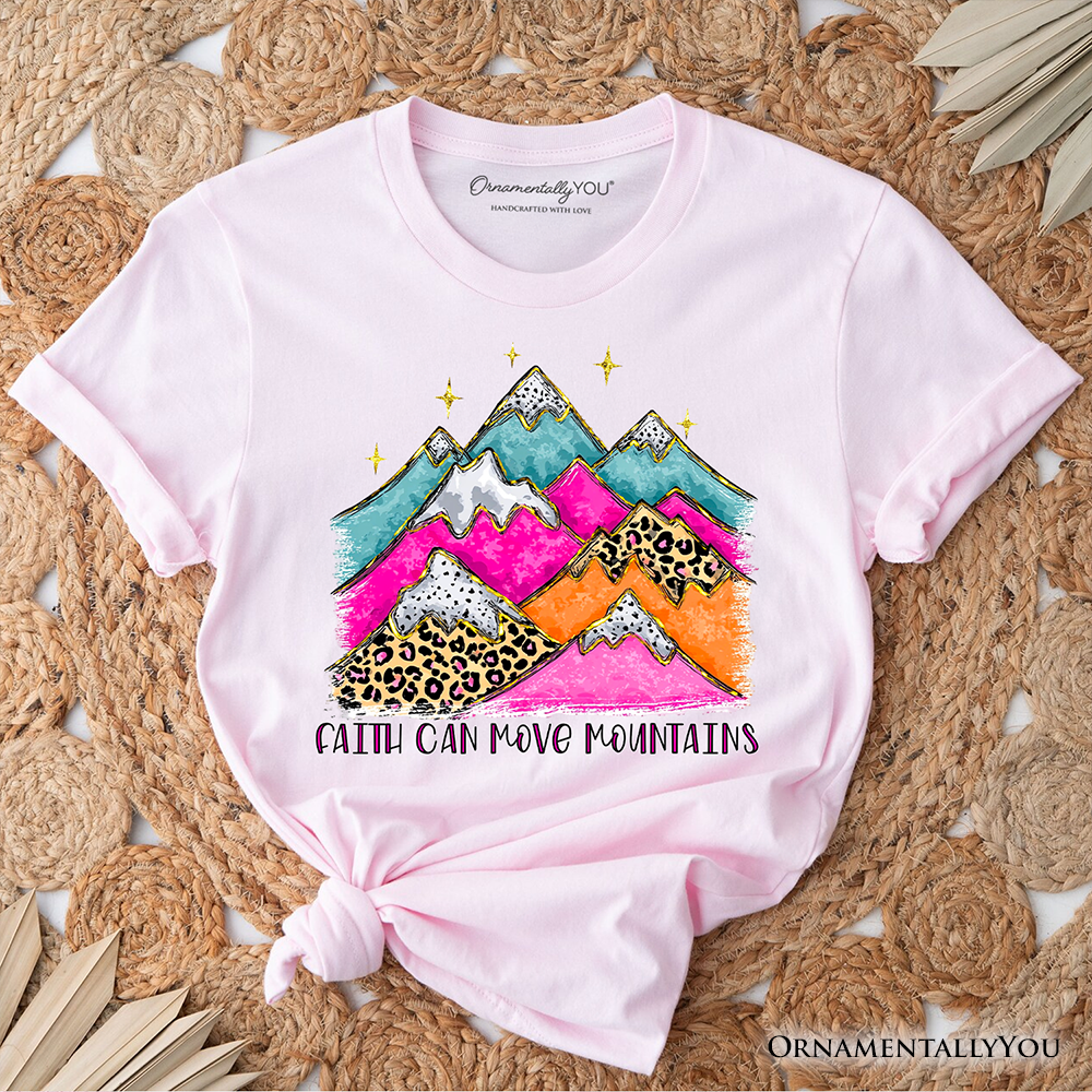 Faith Can Move Mountains Christian T-Shirt, Leopard Inspirational Tee