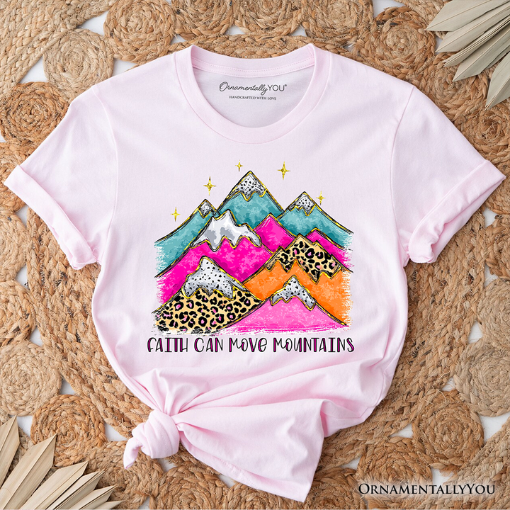 Faith Can Move Mountains Christian T-Shirt, Leopard Inspirational Tee