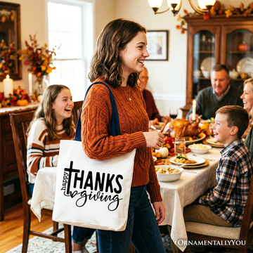 Happy Thanksgiving Minimalist Tote Bag, Christian Religious Fall Gift Shopper