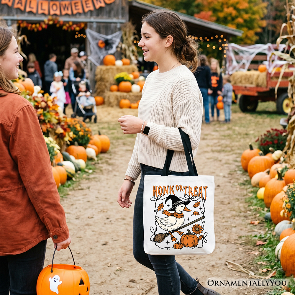 Honk or Treat Goose Tote Bag, Hilarious Halloween Gift Shopper for Silly Bird Enthusiasts