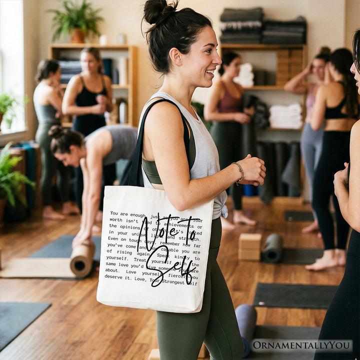 Note To Self Mental Health Tote Bag, Motivational Definition Gift Shopper Tote Bag OrnamentallyYou 