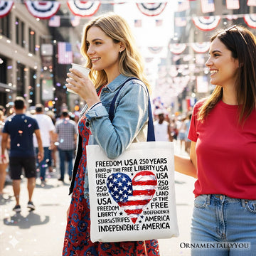 USA 250 Heart Patriotic Tote Bag, Retro 4th of July Gift Shopper Tote Bag OrnamentallyYou 
