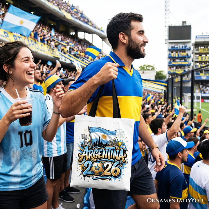 Argentina 2026 Soccer Cup Global Championship Tote Bag, Fans Football Gift Shopper Tote Bag OrnamentallyYou 