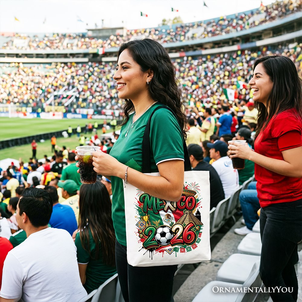 Mexico 2026 Soccer Cup Global Championship Tote Bag, Fans Football Gift Shopper Tote Bag OrnamentallyYou 
