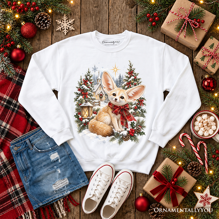 Church Fennec Fox Christmas Sweatshirt, Winter Holiday Animal Sweater