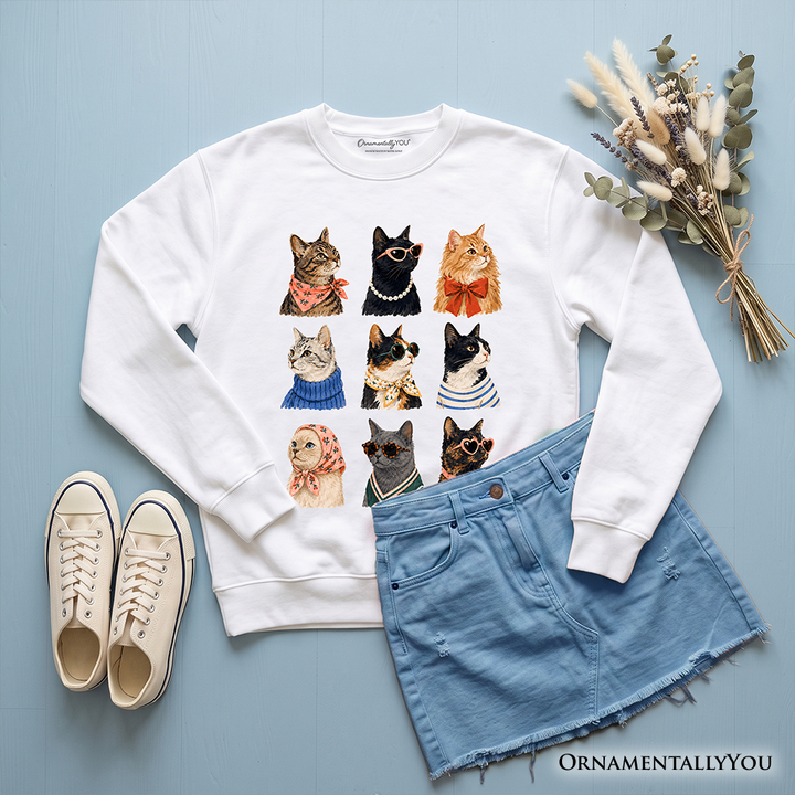 Colorful Cats Sweatshirt, Animals Breeds Summer Sweater
