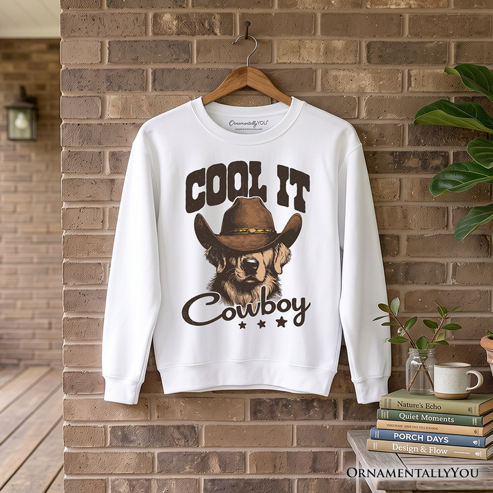 Cool It Cowboy Sweatshirt With Western Dog, Retro Golden Retriever White and Natural Sweater for Country Lover