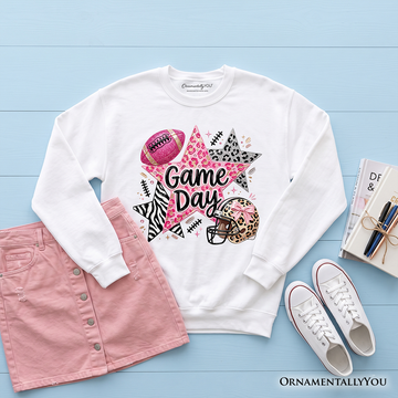 Leopard Pink Stars Football Sweatshirt, Coquette Game Day Sweater
