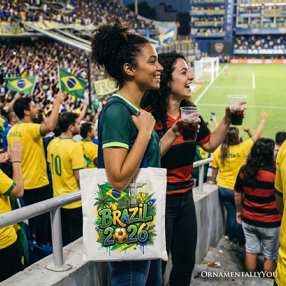 Brazil 2026 Soccer Cup Global Championship Tote Bag, Fans Football Gift Shopper Tote Bag OrnamentallyYou 
