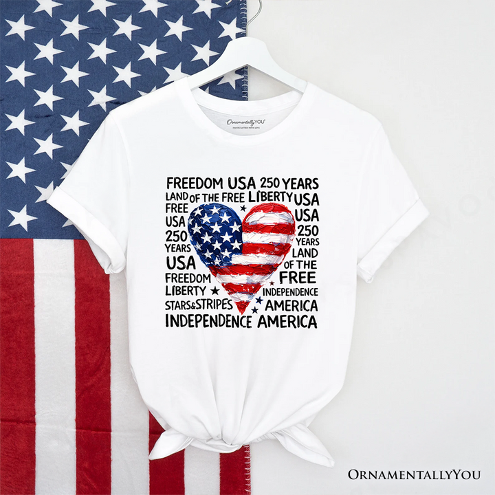 USA 250 Heart Patriotic T-Shirt, Retro 4th of July Tee