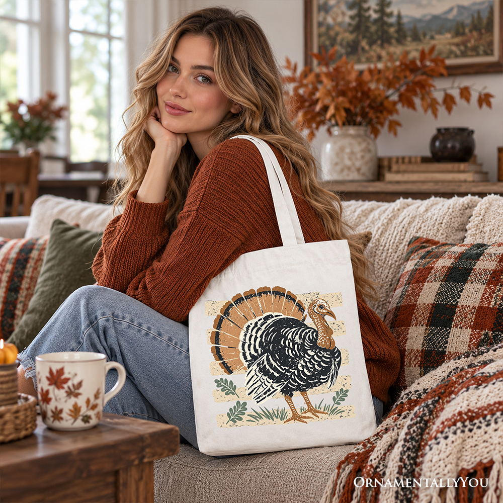 Vintage Turkey Tote Bag, Retro Thanksgiving Fall Holiday Gift Shopper