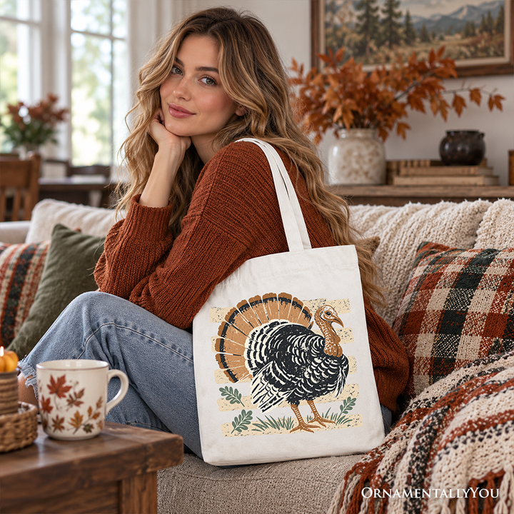 Vintage Turkey Tote Bag, Retro Thanksgiving Fall Holiday Gift Shopper