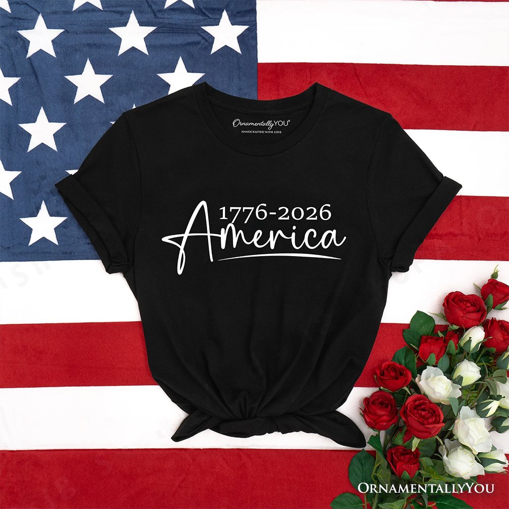 250 Years American Anniversary T-Shirt, 4th of July Minimalistic Patriotic 1776–2026 Tee T-Shirts OrnamentallyYou Black XS 