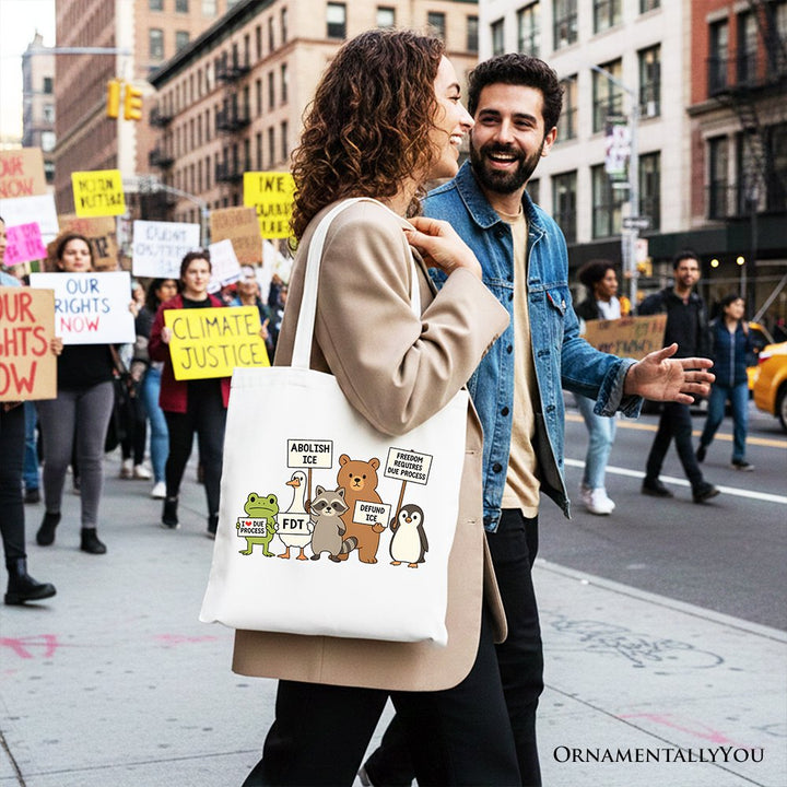 Abolish ICE Animals Protest Canvas Tote Bag, Cute Activist Gift Shopper OrnamentallyYou 