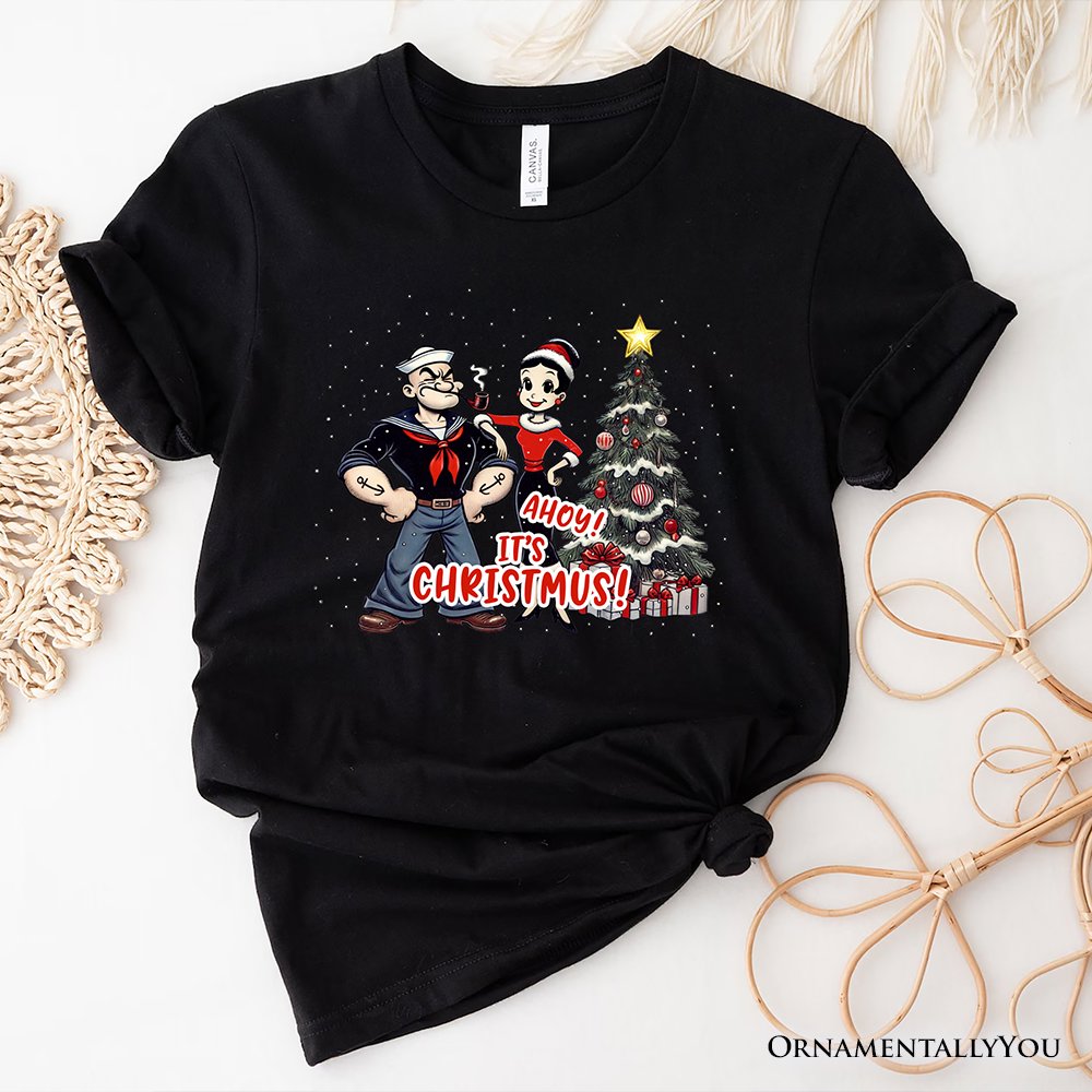 Ahoy! It's Christmus! Popeye and Olive T-Shirt, Vintage Sailor Tee for Christmas Time T-Shirts OrnamentallyYou Black XS 