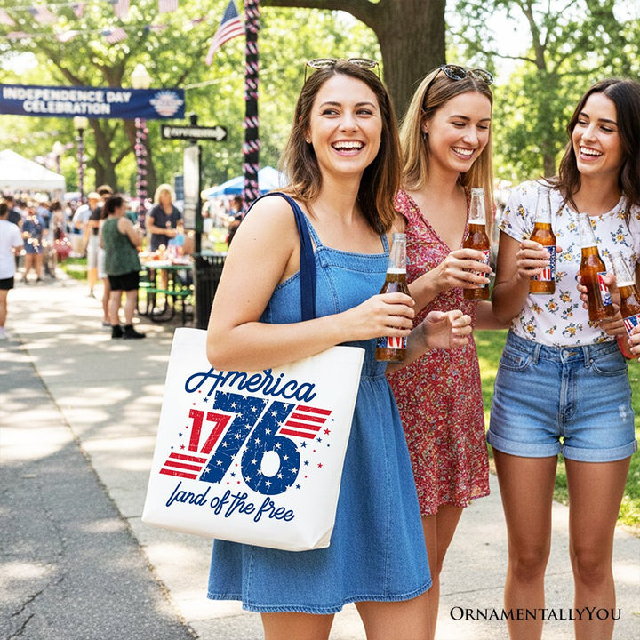 America 1776 Land of the Free Tote Bag, Vintage 4th of July Gift Shopper Tote Bag OrnamentallyYou 