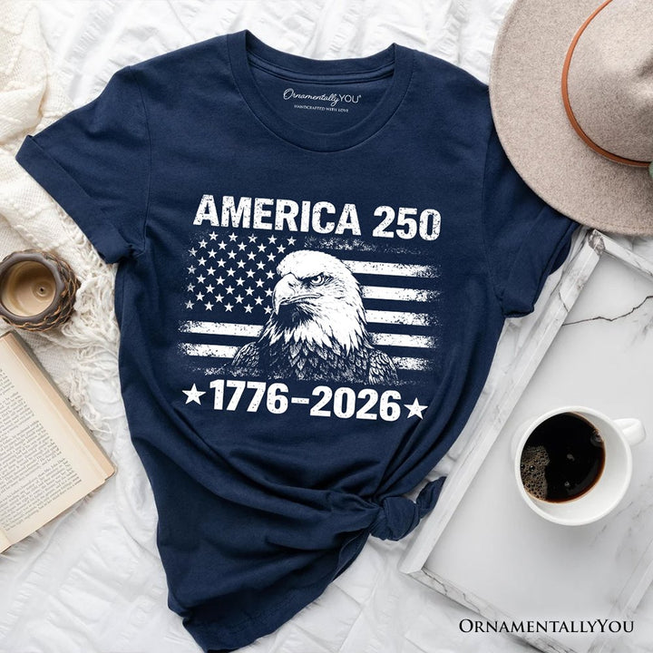 America 250 Freedom Flag Eagle T-Shirt, 4th of July USA Patriotic 1776–2026 Tee T-Shirts OrnamentallyYou Navy XS 