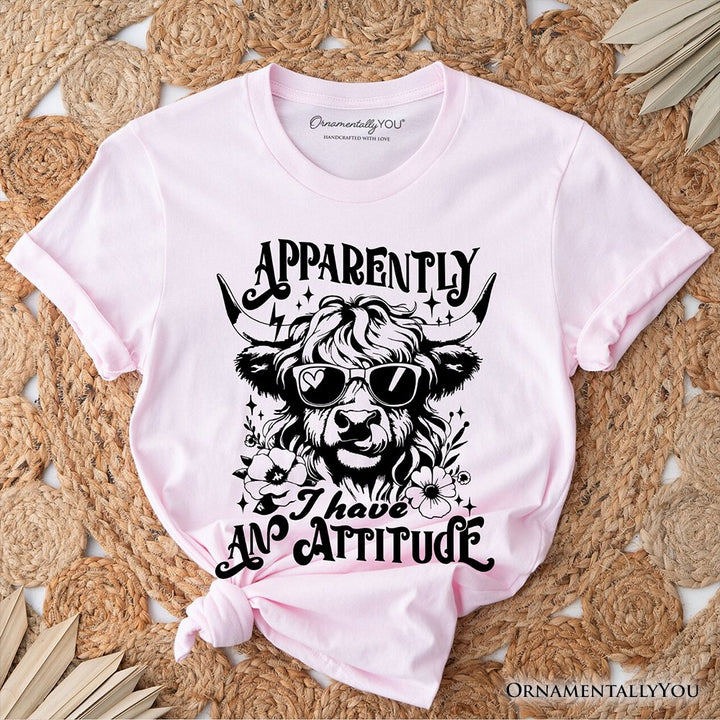 Apparently I Have an Attitude Highland Cow Valentine T-Shirt, Sarcastic Western Funny Tee T-Shirts OrnamentallyYou Soft Pink XS 