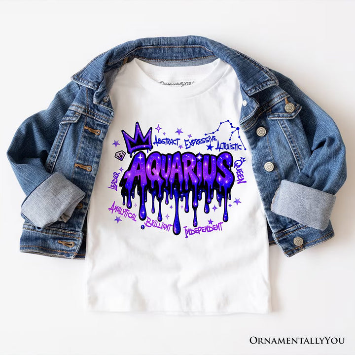 Aquarius Graffiti Zodiac T-Shirt, Street Style Astrology Horoscope Tee T-Shirts OrnamentallyYou White XS 