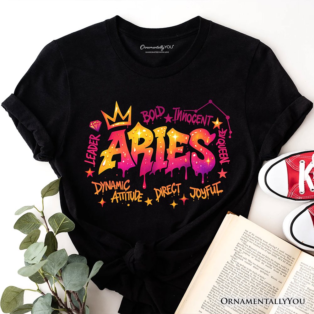 Aries Graffiti Zodiac T-Shirt, Street Style Astrology Horoscope Tee T-Shirts OrnamentallyYou Black XS 