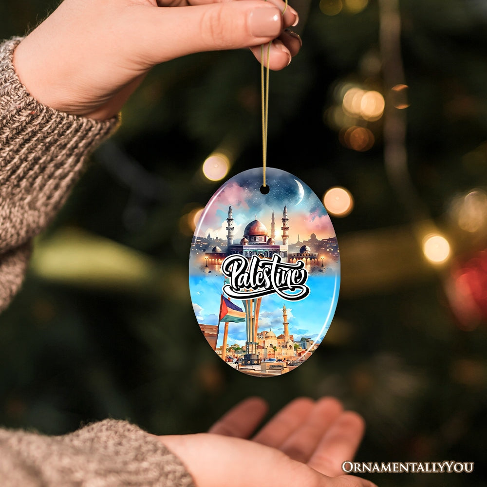 Artistic Palestine Ornament, Dome of the Rock Landmark Christmas Gift and Middle Eastern Heritage Souvenir Ceramic Ornament OrnamentallyYou 