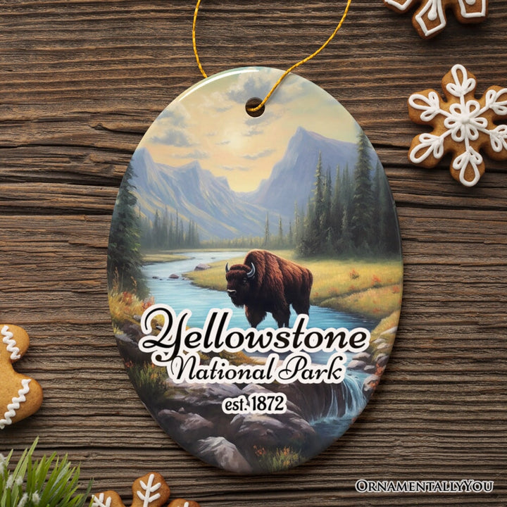 Artistic Yellowstone National Park Christmas Ornament, Gift for Nature Lovers Ceramic Ornament OrnamentallyYou Oval 