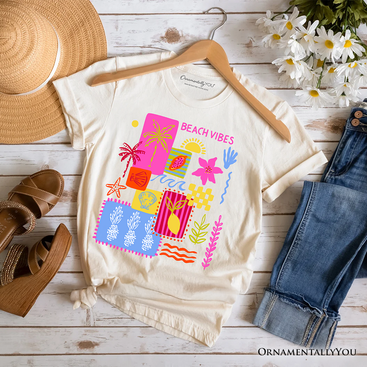 Beach Vibes Patchwork Summer T-Shirt, Preppy Beach Aesthetic Tee