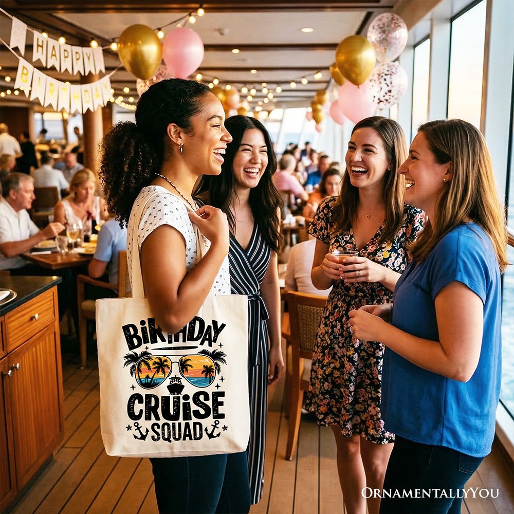 Birthday Cruise Squad Tote Bag, Tropical Vacation Cruise Trip Gift Shopper Tote Bag OrnamentallyYou 