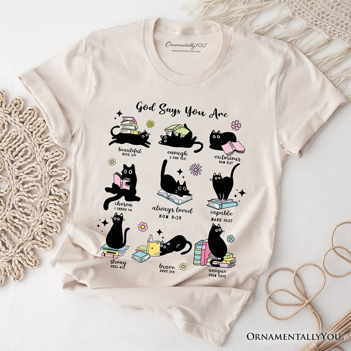 Book Cat God Says I Am T-Shirt, Christian Bible Verse Faith Tee T-Shirts OrnamentallyYou Natural XS 
