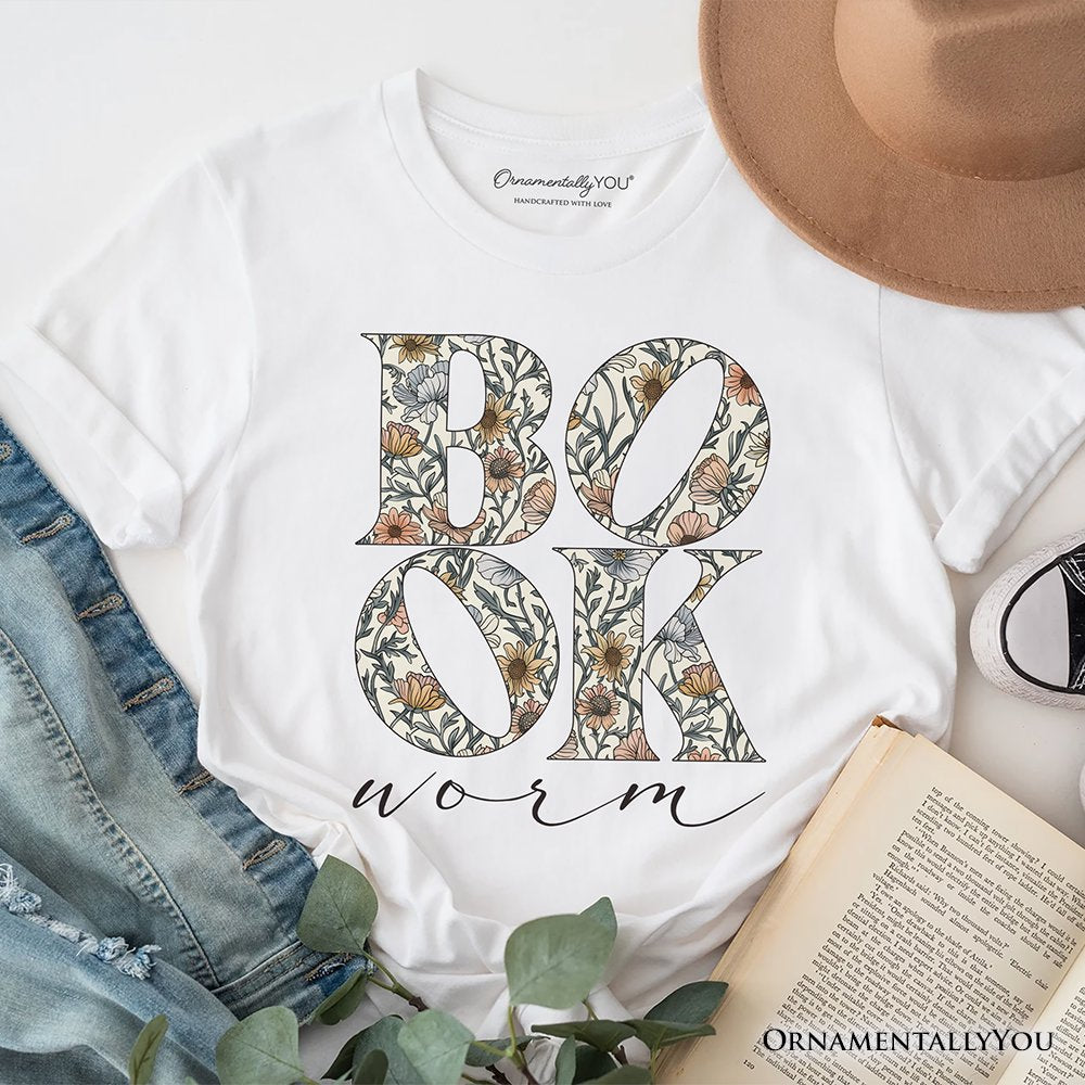 Bookworm Floral T-Shirt, Boho Wildflower Book Lover Tee T-Shirts OrnamentallyYou White XS 