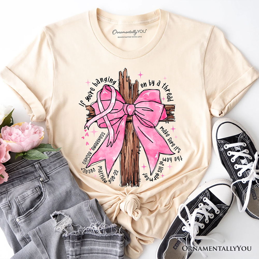 Breast Cancer Pink Bow Cross T-Shirt, Awareness Faith Christian Tee