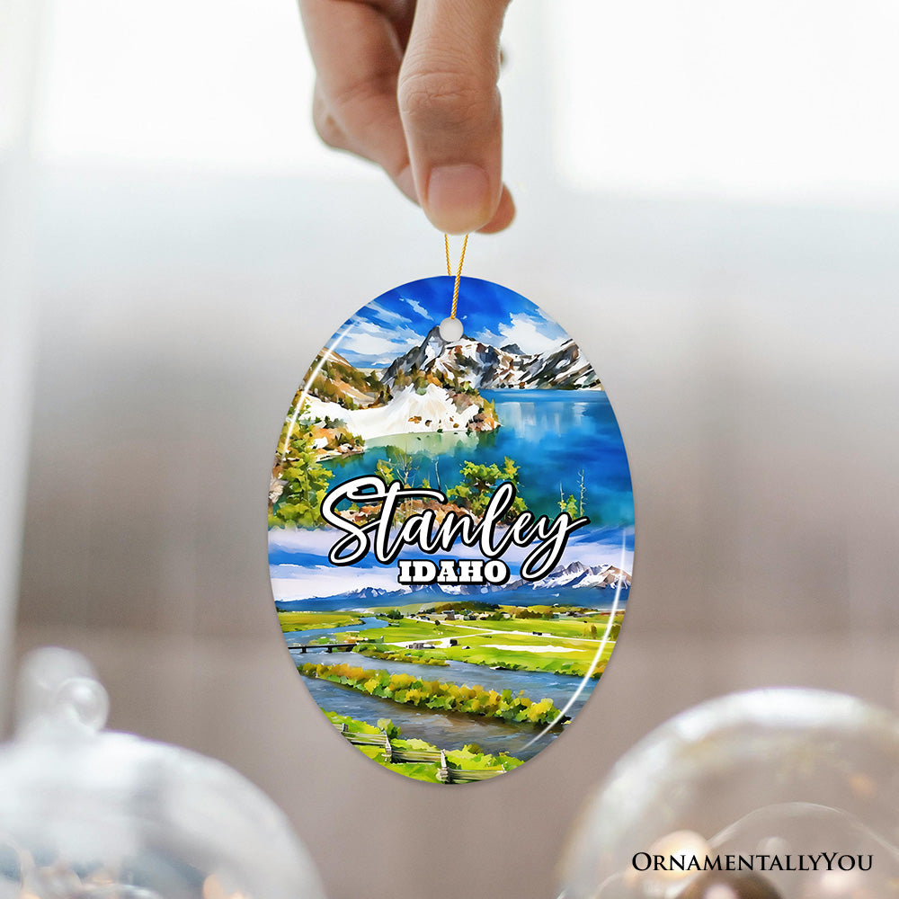 Breathtaking Stanley Mountain Town Ornament, Idaho Wilderness Christmas Gift and Scenic Lakeside Souvenir