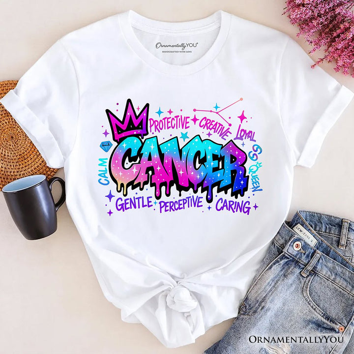 Cancer Graffiti Zodiac T-Shirt, Street Style Astrology Horoscope Tee T-Shirts OrnamentallyYou White XS 