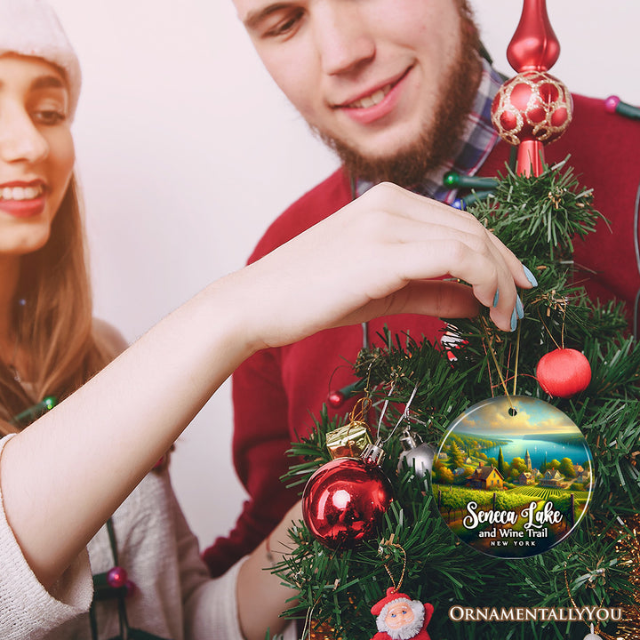 Charming Scenery of Finger Lakes New York Ornament, Seneca Lake and Wine Trail Christmas Gift and Travel Souvenir