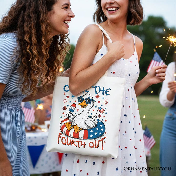 Chill The Fourth Out Goose Canvas Tote Bag, Funny Patriotic 4th of July Gift Shopper Tote Bag OrnamentallyYou 