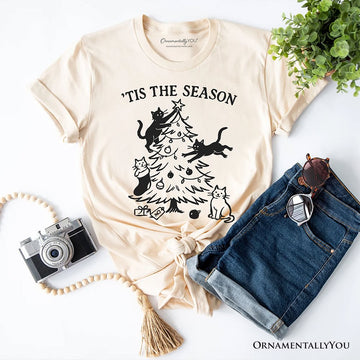 Christmas Tree Killer Cats T‑Shirt, Tis the Season Funny Holiday Tee T-Shirts OrnamentallyYou Natural XS 