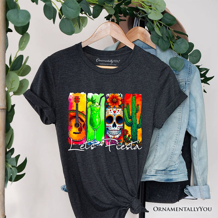 Cinco De Mayo Brushstroke Mexican T-Shirt, Let’s Fiesta Guitar Margarita Skull Cactus Tee T-Shirts OrnamentallyYou Dark Gray XS 