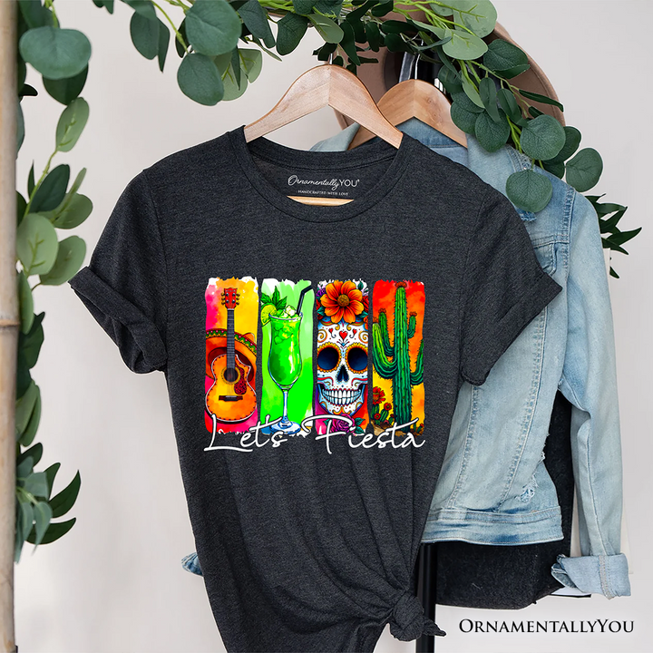 Cinco De Mayo Brushstroke Mexican T-Shirt, Let’s Fiesta Guitar Margarita Skull Cactus Tee