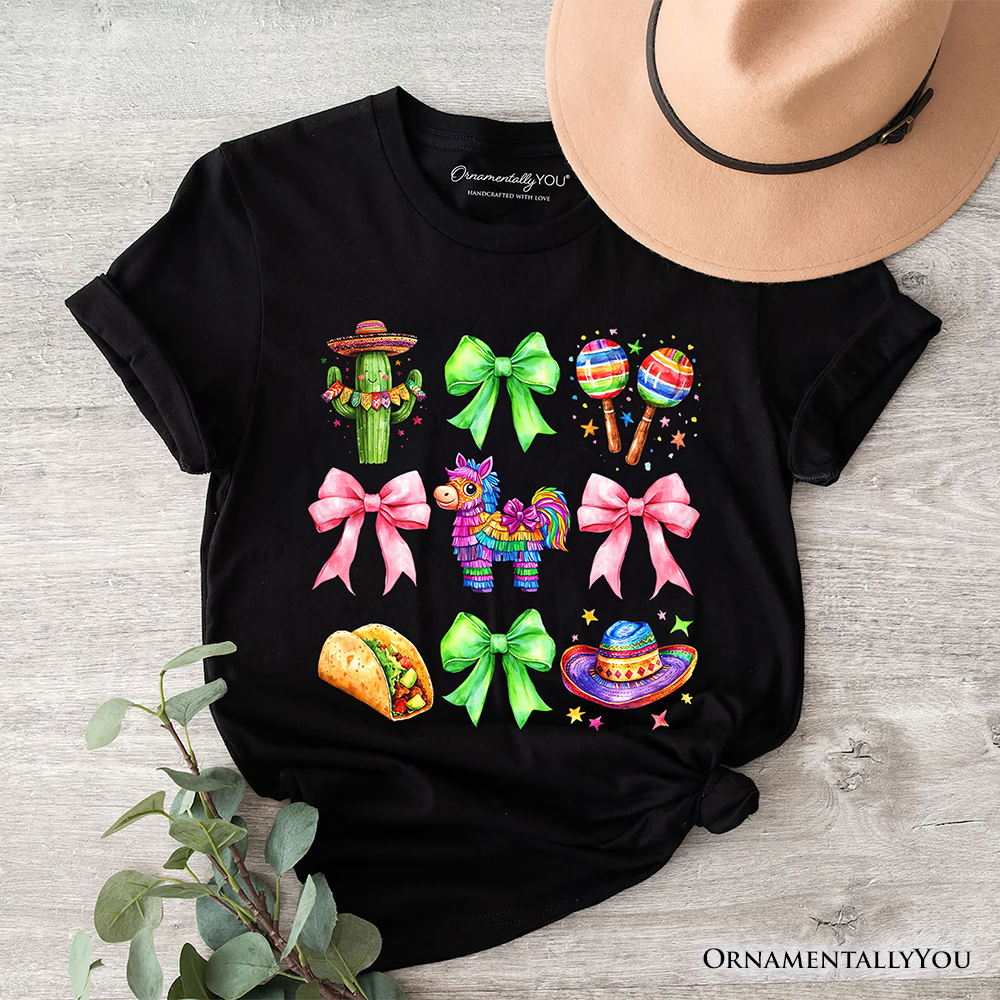 Cinco De Mayo Coquette Bow T-Shirt, Mexican Fiesta Maracas Tee