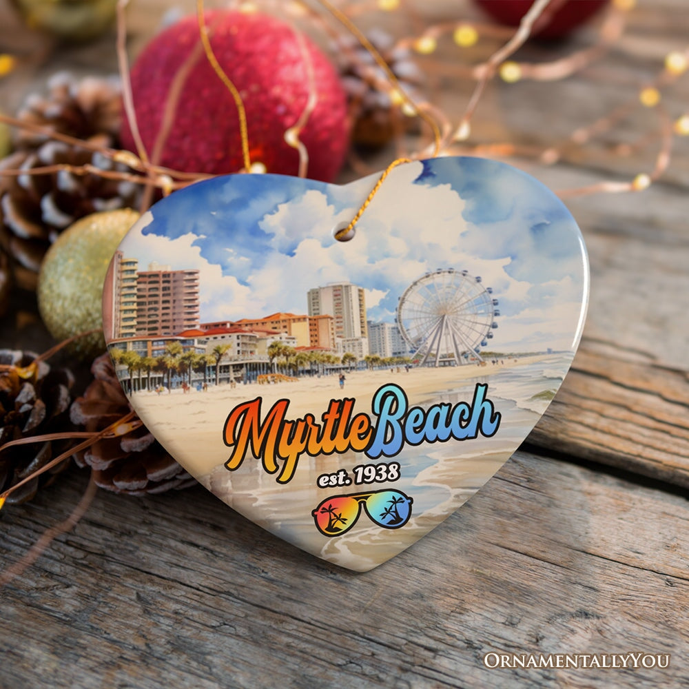 Classic Myrtle Beach Artistic Handcrafted Christmas Ornament, South Carolina Souvenir and Keepsake Decor Ceramic Ornament OrnamentallyYou Heart 