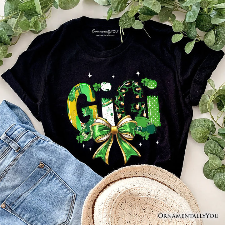 Coquette Gigi Bow St Patrick’s Day T-Shirt, Green Lucky Shamrock Clover Tee T-Shirts OrnamentallyYou Black XS 