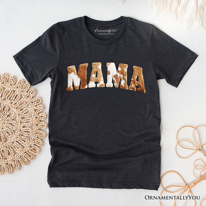 Cow Print Mama Western T-Shirt, Faux Cowhide Mom Tee
