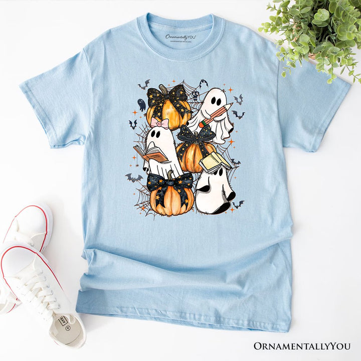 Cute Ghost Teacher Halloween T-Shirt, Retro Boo Spooky School Tee T-Shirts OrnamentallyYou Light Blue XS 