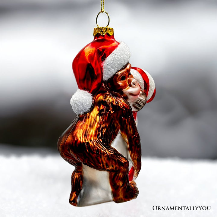 Cute Monkey with Candy Cane Glass Christmas Ornament, Adorable Chimp Holiday Tree Decor Glass Ornament OrnamentallyYou 